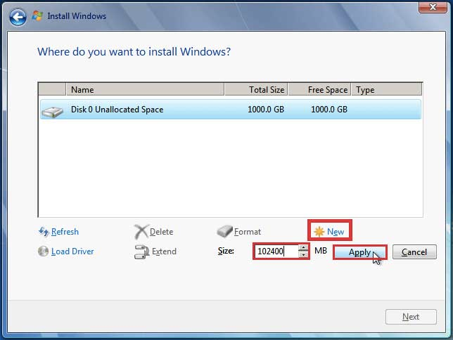Setting to install windows 7 in hindi