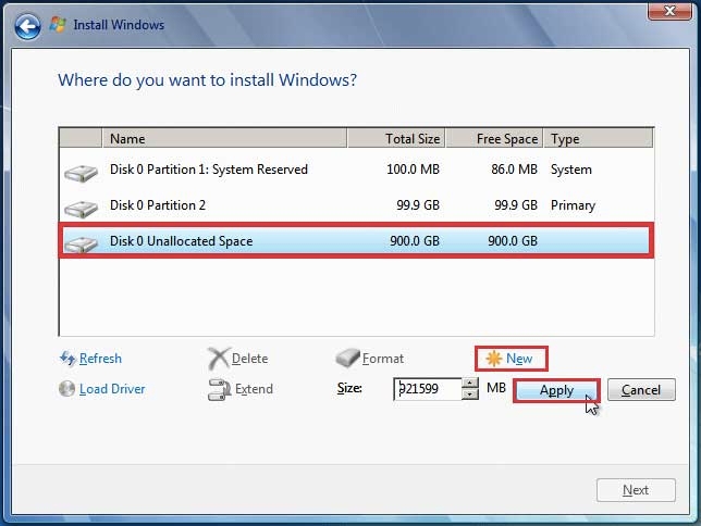 Select disk allocation